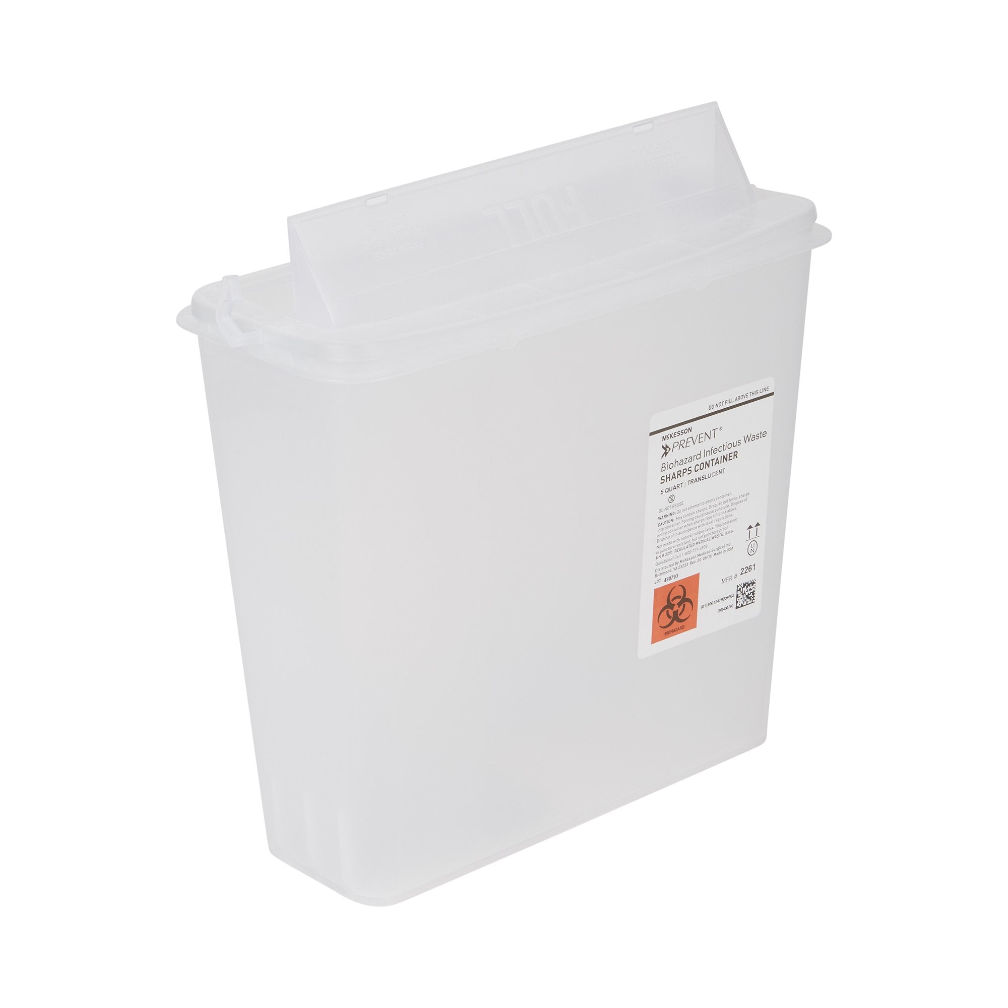Sharps Container McKesson Prevent Translucent Base 10-3/4 H X 10-1/2 W X 4-3/4 D Inch Horizontal Entry 1.25 Gallon, Packaging Type- Case