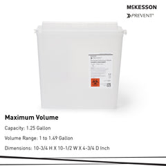 Sharps Container McKesson Prevent Translucent Base 10-3/4 H X 10-1/2 W X 4-3/4 D Inch Horizontal Entry 1.25 Gallon, Packaging Type- Case