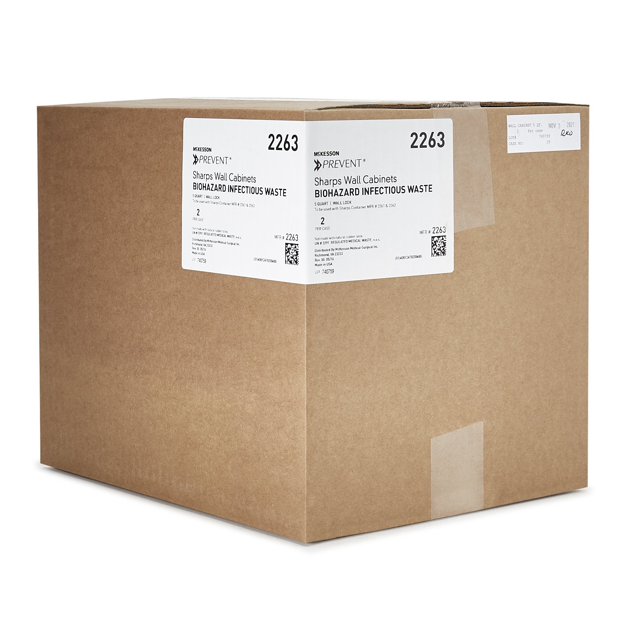 Sharps Container Cabinet / Wall Enclosure McKesson Prevent High Impact Polystyrene Wall Mount Locking, Packaging Type- Each