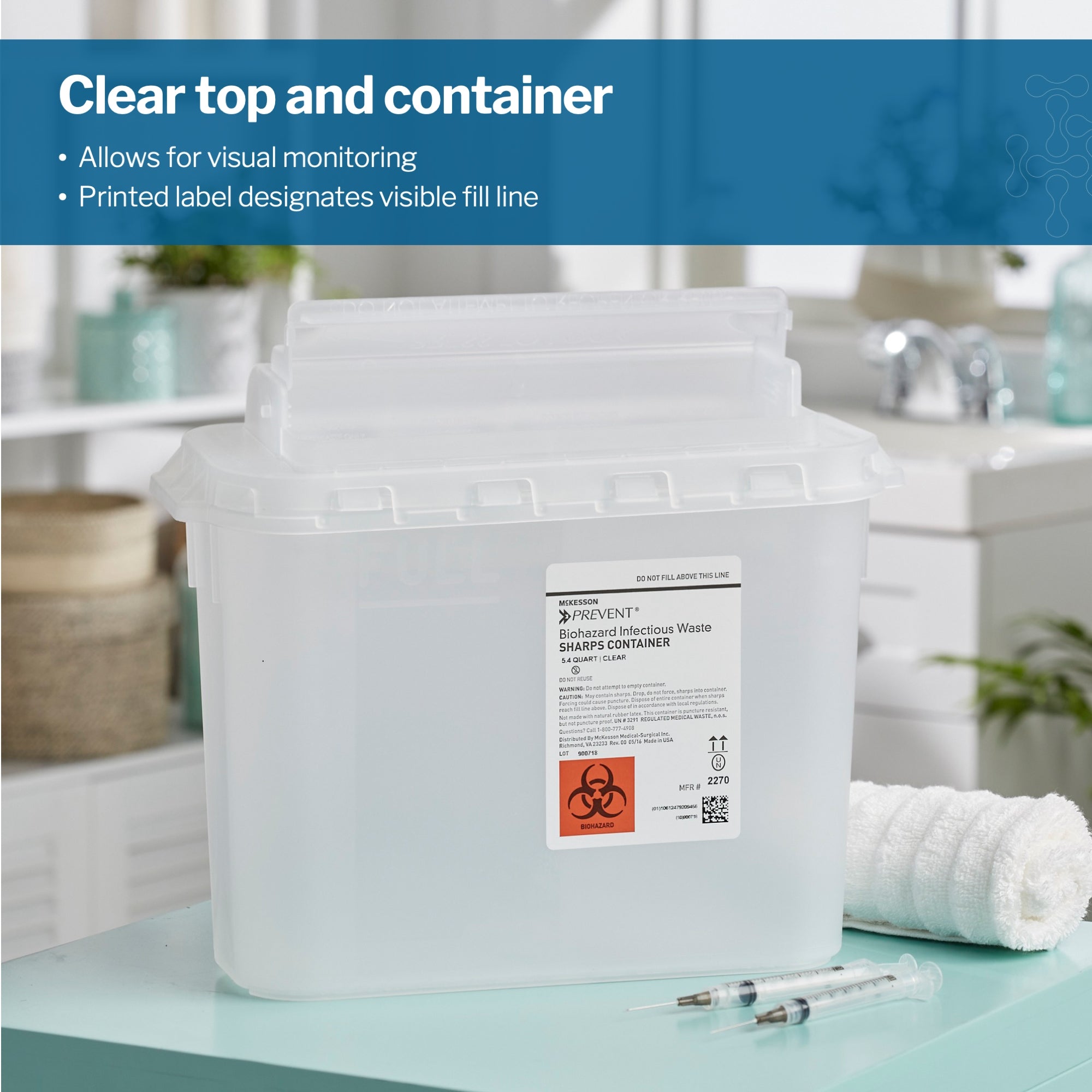 Sharps Container McKesson Prevent Translucent Base 11 H X 12 W X 4-3/4 D Inch Horizontal Entry 1.35 Gallon, Packaging Type- Case