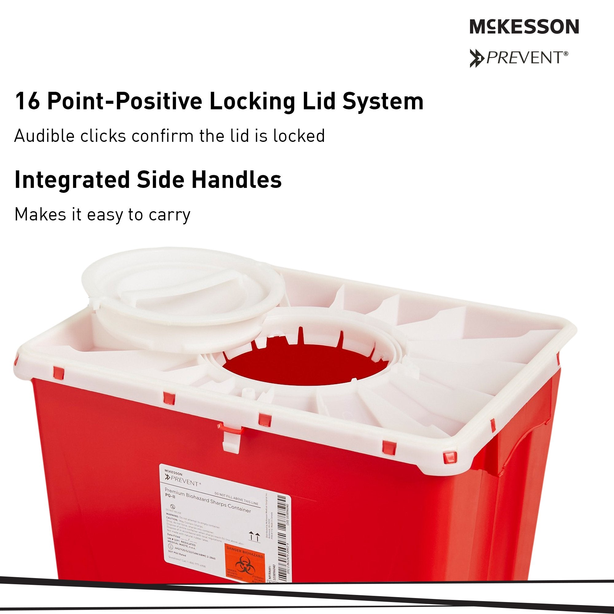 Sharps Container McKesson Prevent Red Base 24-3/5 H X 17-3/10 W X 13 L Inch Vertical Entry 18 Gallon, Packaging Type- Each