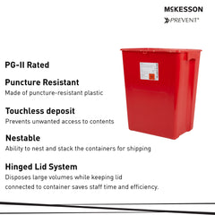Sharps Container McKesson Prevent Red Base 24-3/5 H X 17-3/10 W X 13 L Inch Vertical Entry 18 Gallon, Packaging Type- Case
