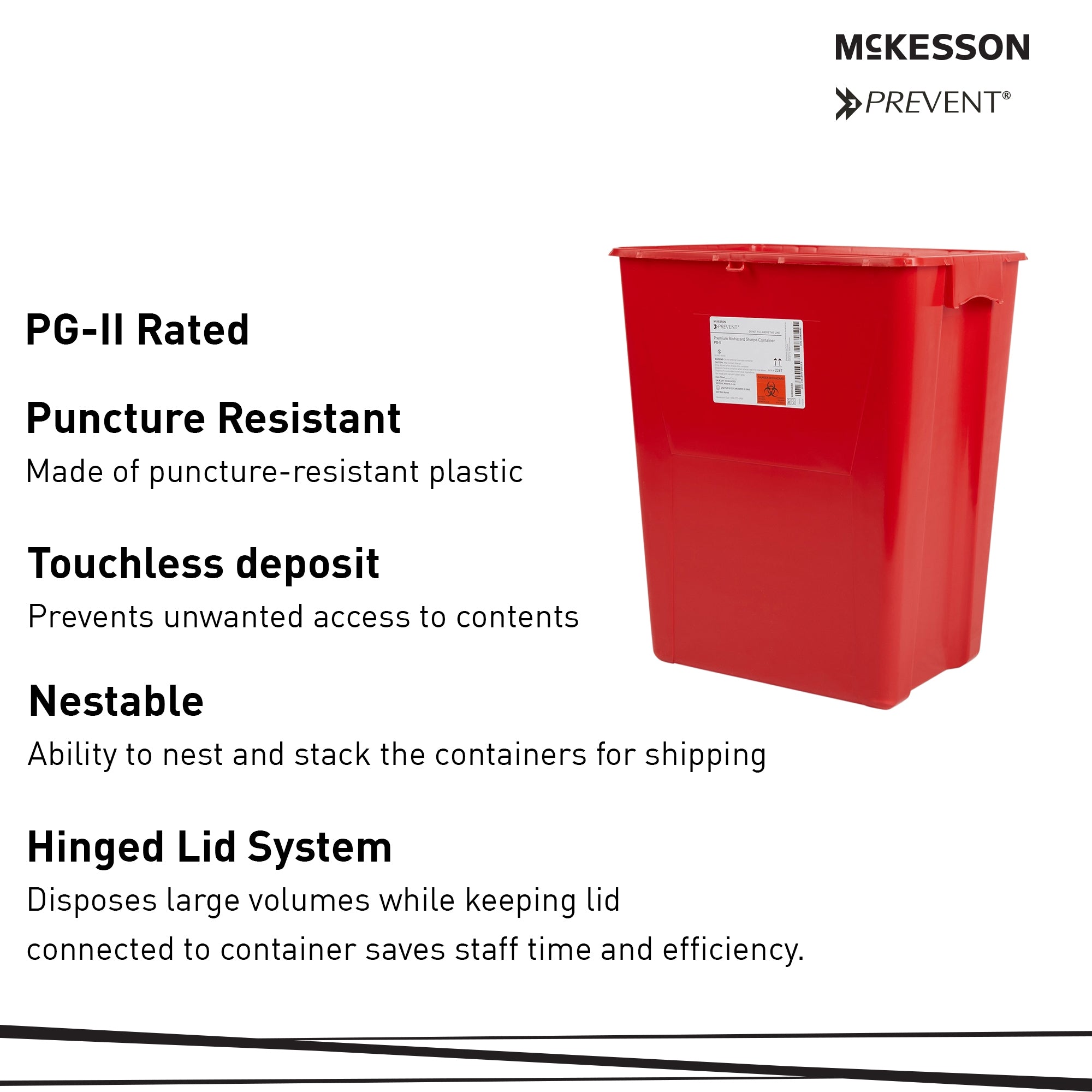 Sharps Container McKesson Prevent Red Base 24-3/5 H X 17-3/10 W X 13 L Inch Vertical Entry 18 Gallon, Packaging Type- Each
