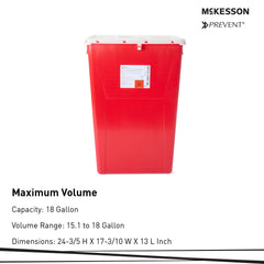 Sharps Container McKesson Prevent Red Base 24-3/5 H X 17-3/10 W X 13 L Inch Vertical Entry 18 Gallon, Packaging Type- Each