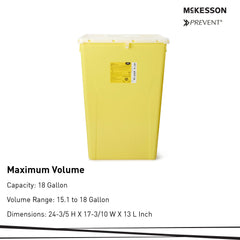 Chemotherapy Waste Container McKesson Prevent Yellow Base 24-3/5 H X 17-3/10 W X 13 L Inch Vertical Entry 18 Gallon, Packaging Type- Case