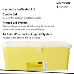 Chemotherapy Waste Container McKesson Prevent Yellow Base 24-3/5 H X 17-3/10 W X 13 L Inch Vertical Entry 18 Gallon, Packaging Type- Case