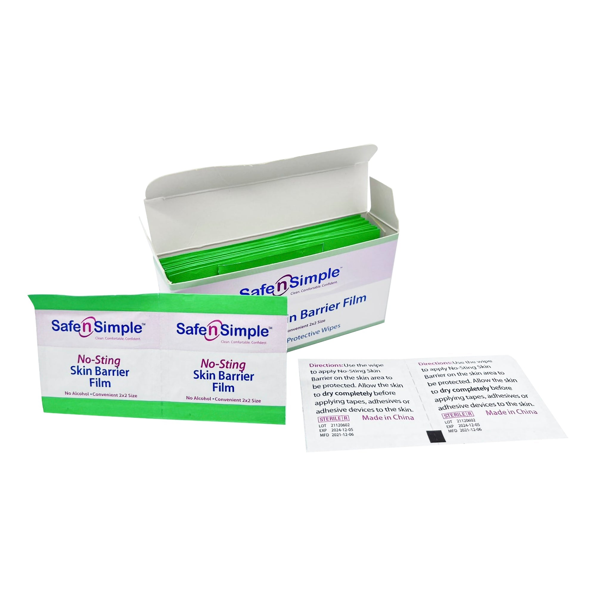 skin barrier wipe safe n simple no sting 60 20 strength purified water polyvinylpyrrolidone glycerin propylene glycol individual packet sterile packaging type case