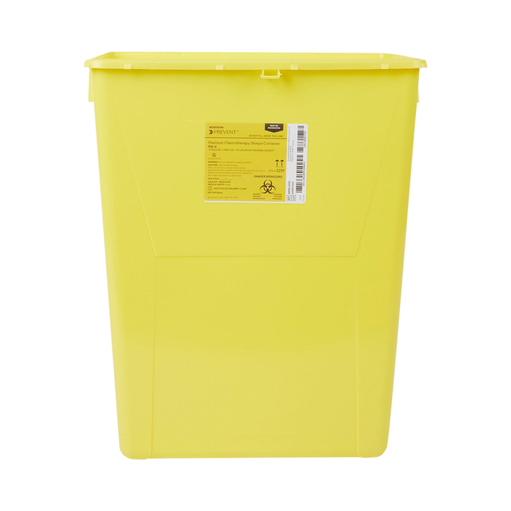 Chemotherapy Waste Container McKesson Prevent Yellow Base 20-4/5 H X 17-3/10 W X 13 L Inch Vertical Entry 12 Gallon, Packaging Type- Case