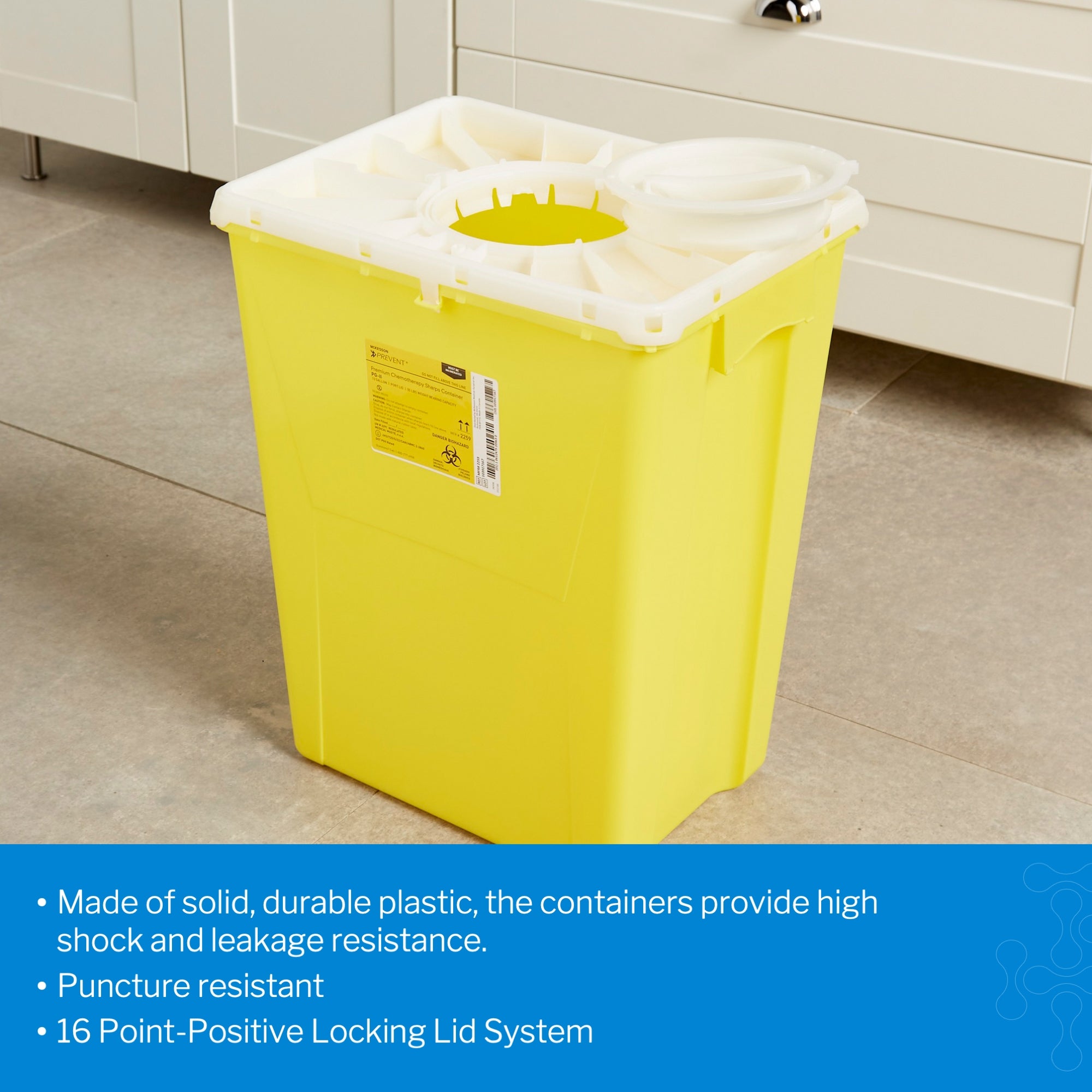 Chemotherapy Waste Container McKesson Prevent Yellow Base 20-4/5 H X 17-3/10 W X 13 L Inch Vertical Entry 12 Gallon, Packaging Type- Case