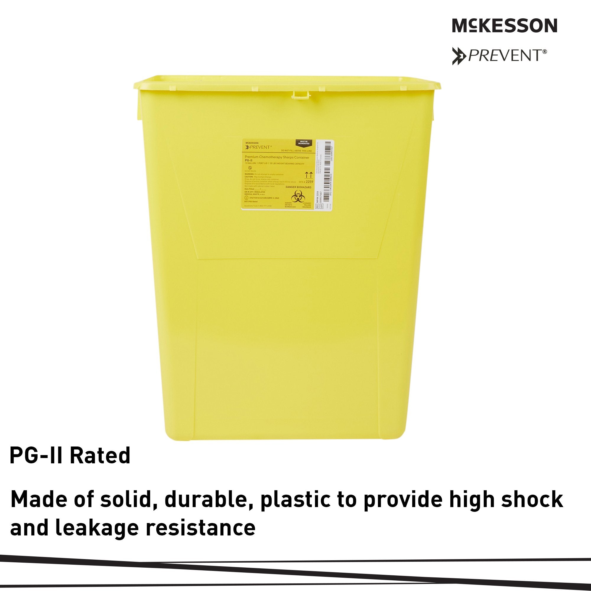 Chemotherapy Waste Container McKesson Prevent Yellow Base 20-4/5 H X 17-3/10 W X 13 L Inch Vertical Entry 12 Gallon, Packaging Type- Case