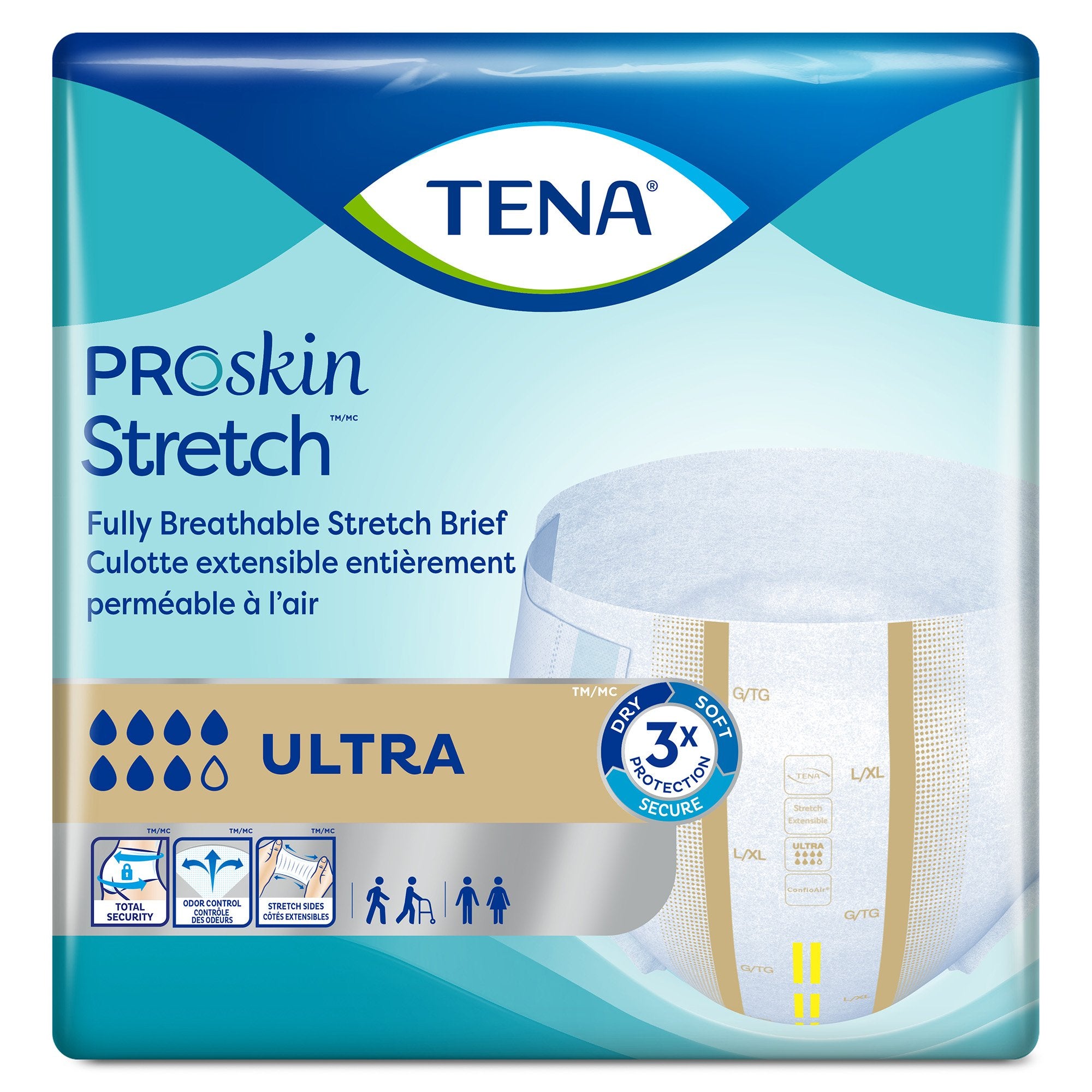 Unisex Adult Incontinence Brief TENA ProSkin Stretch Ultra Large / X-Large Disposable Heavy Absorbency, Packaging Type- Case