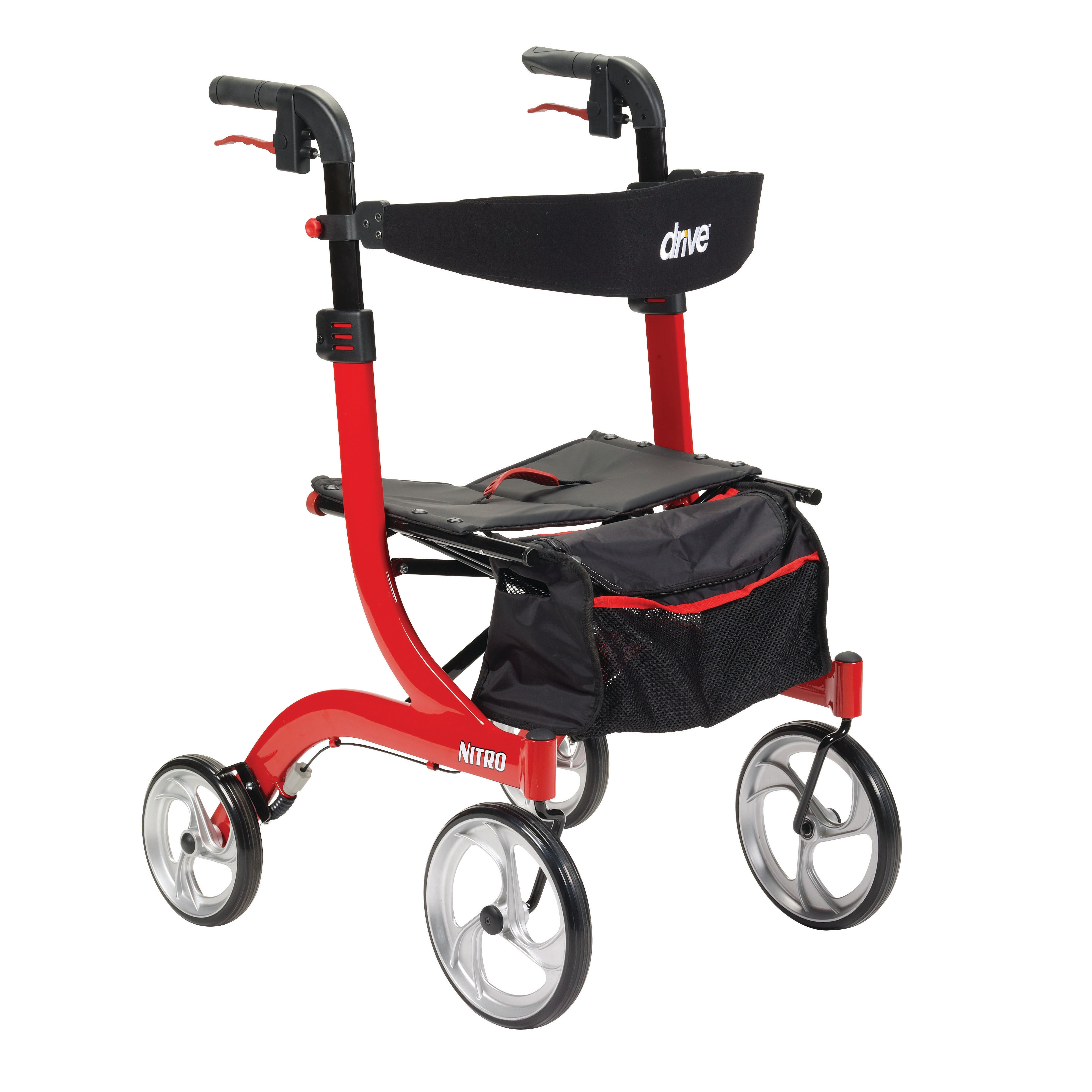 4 Wheel Rollator drive Nitro Red Adjustable Height / Folding Aluminum Frame,Packaging Type- Each