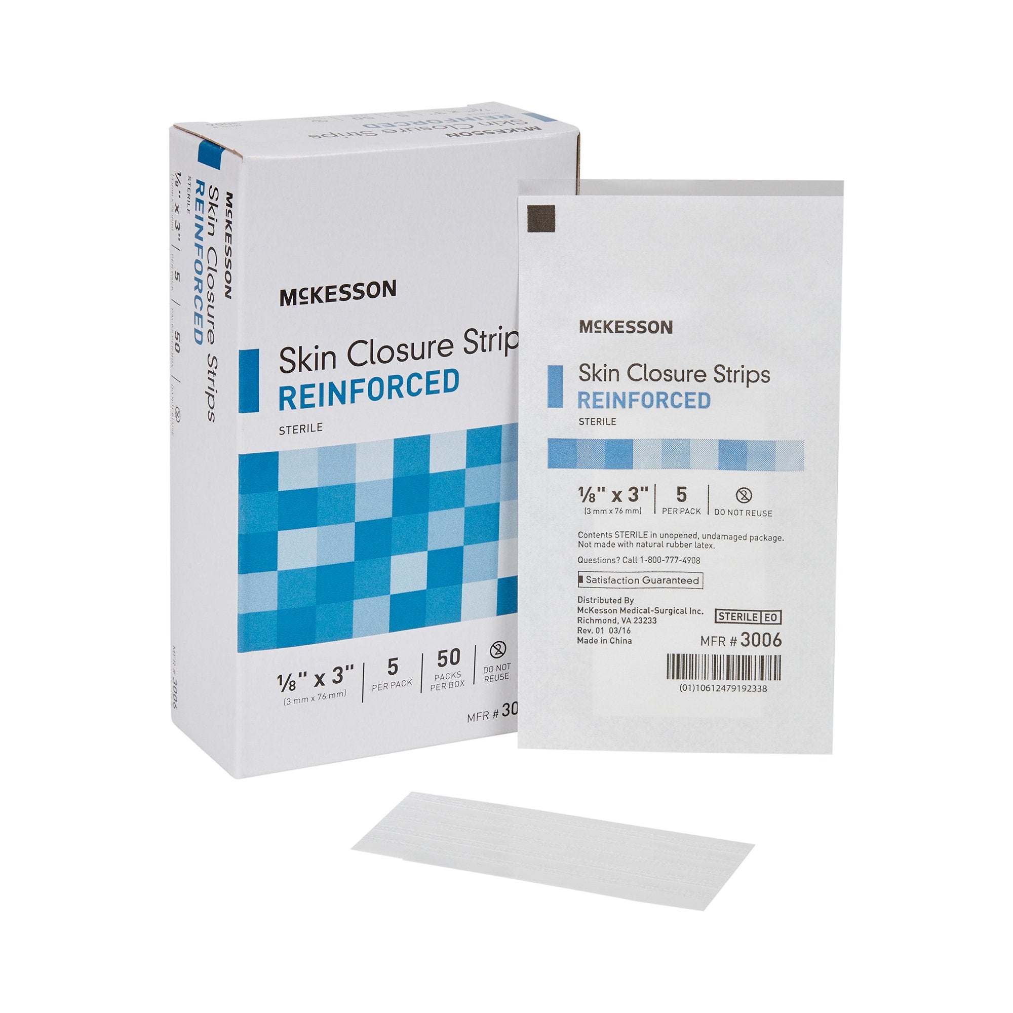 Skin Closure Strip McKesson 1/8 X 3 Inch Nonwoven Material Reinforced Strip White, Packaging Type- Case