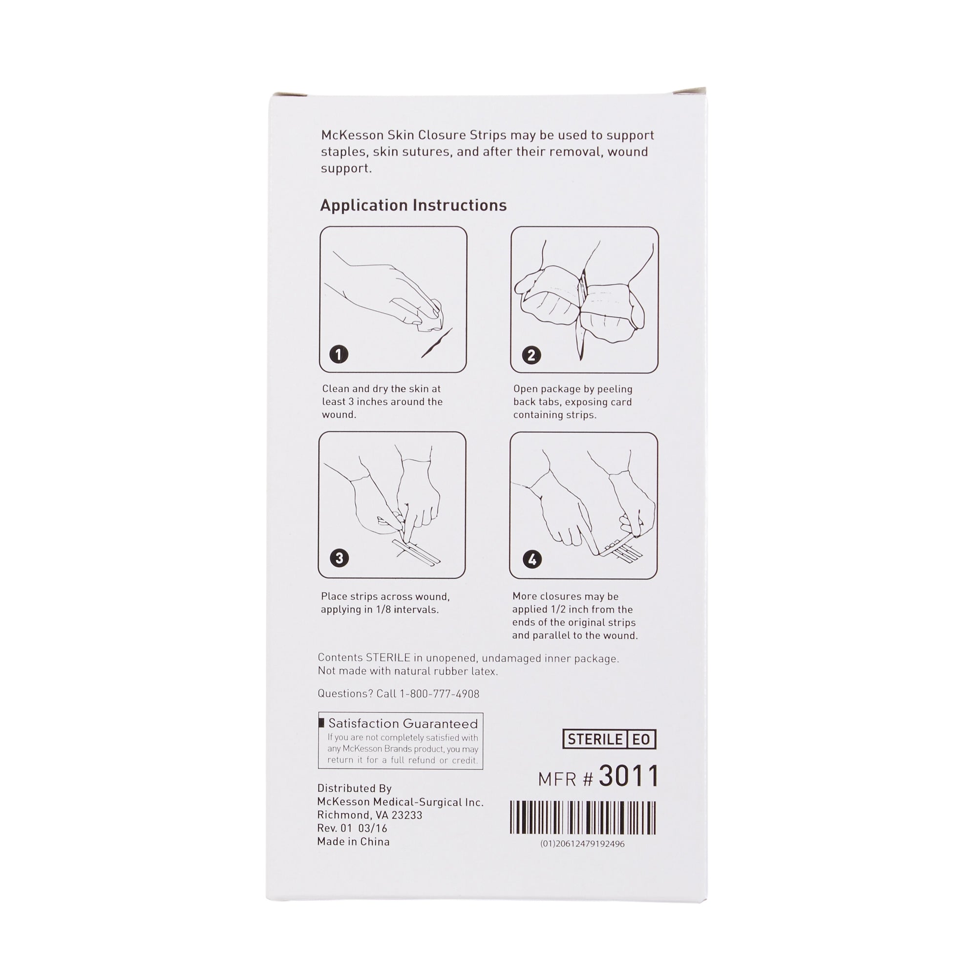 Skin Closure Strip McKesson 1 X 5 Inch Nonwoven Material Reinforced Strip White, Packaging Type - Box