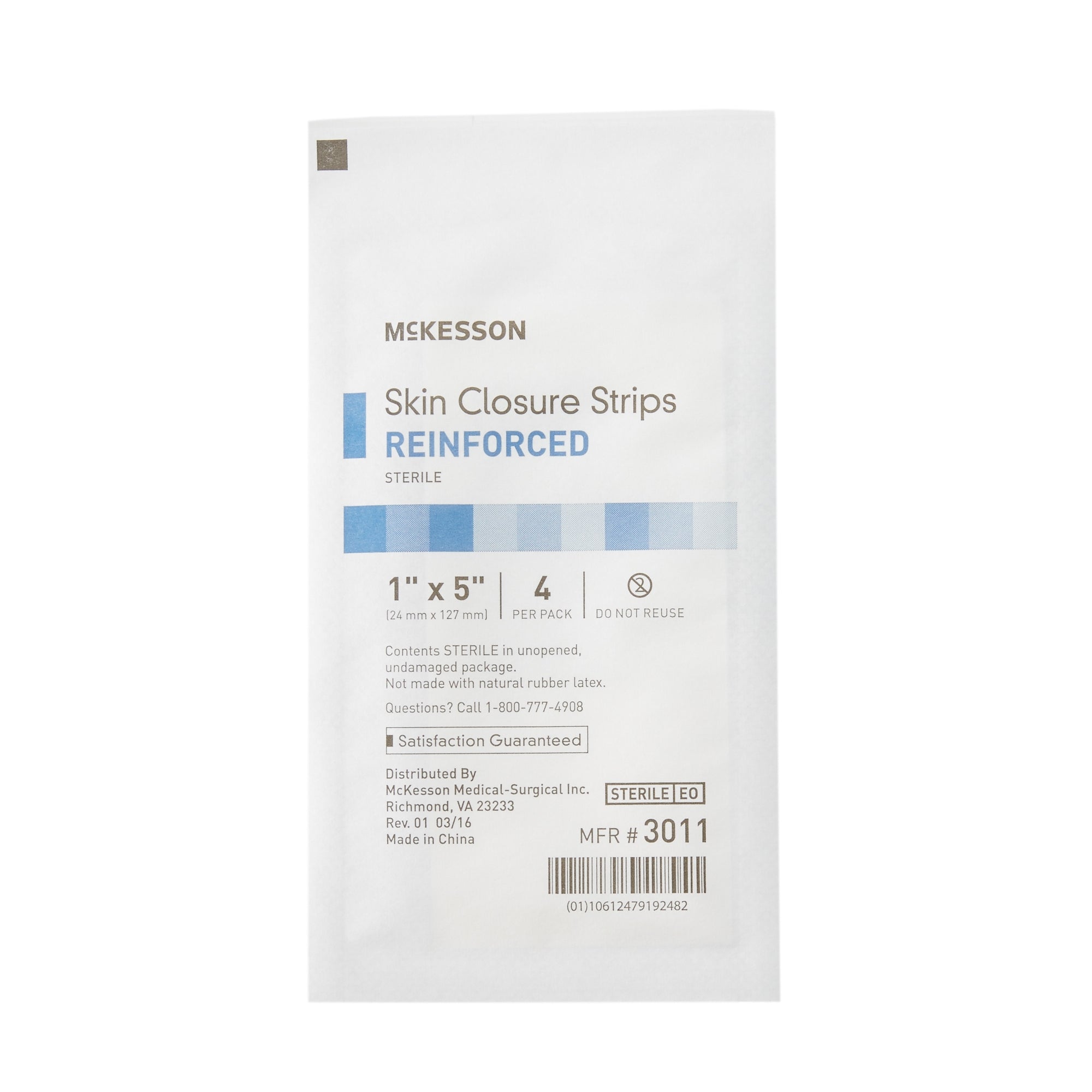 Skin Closure Strip McKesson 1 X 5 Inch Nonwoven Material Reinforced Strip White, Packaging Type- Case