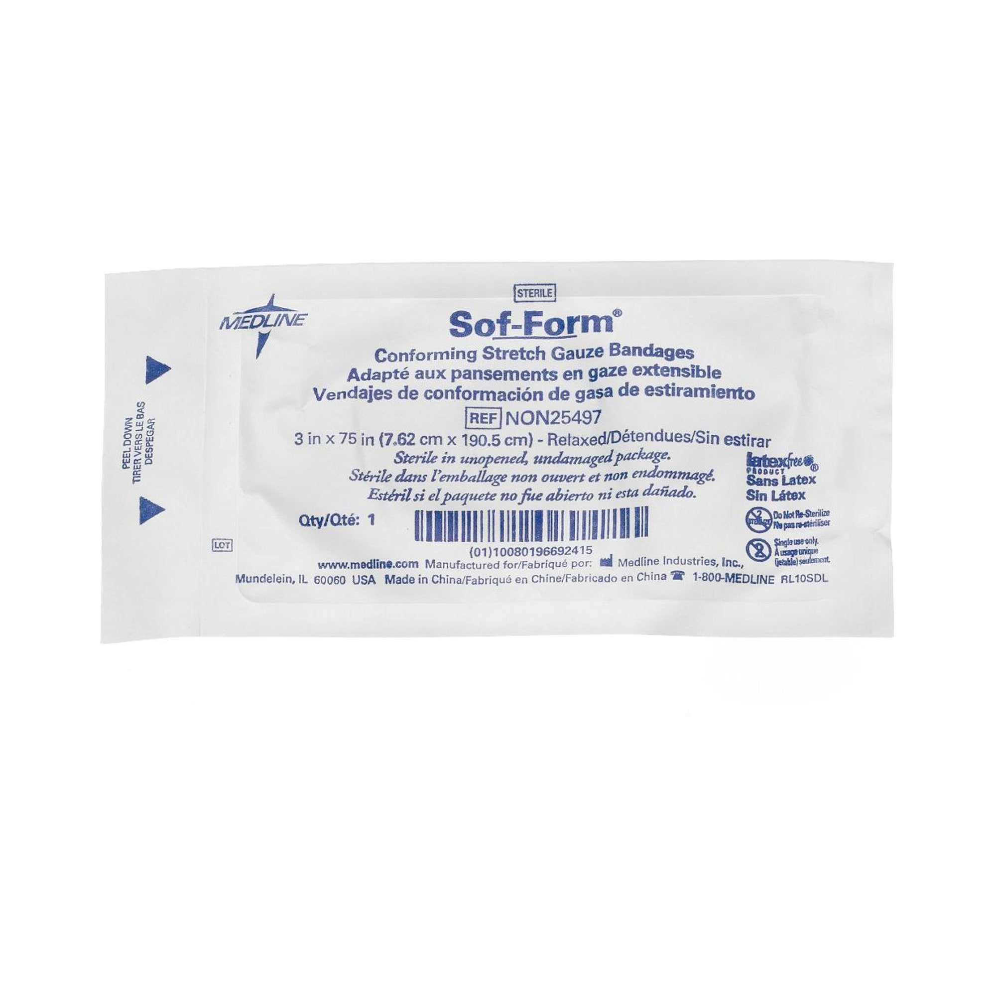 Conforming Bandage Medline 3 X 75 Inch 1-Ply Sterile 1 per Pack