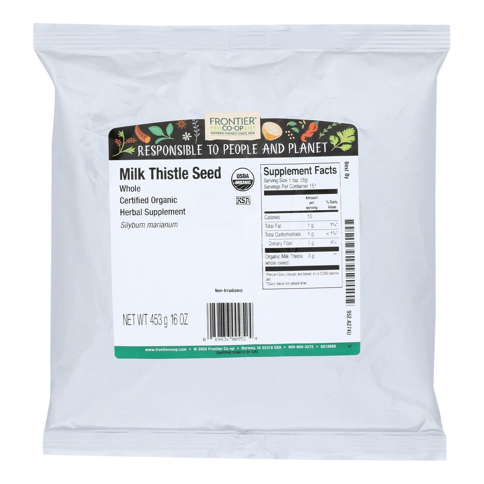 frontier herb milk thistle organic whole single bulk item 1lb