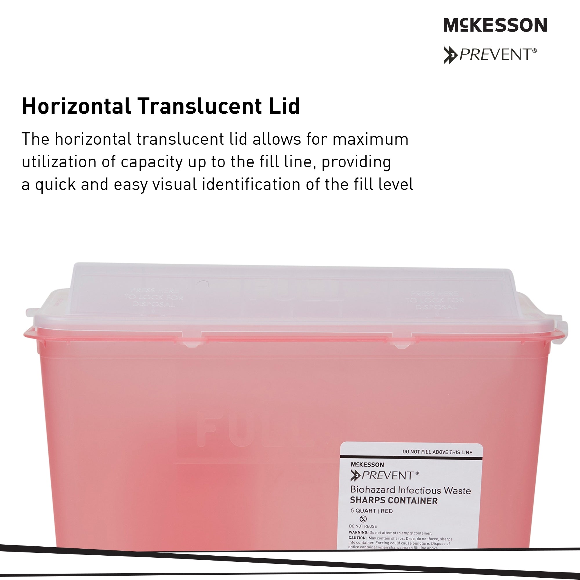Sharps Container McKesson Prevent Translucent Red Base 10-3/4 H X 10-1/2 W X 4-3/4 D Inch Horizontal Entry 1.25 Gallon, Packaging Type - Box