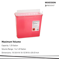 Sharps Container McKesson Prevent Translucent Red Base 10-3/4 H X 10-1/2 W X 4-3/4 D Inch Horizontal Entry 1.25 Gallon, Packaging Type - Box