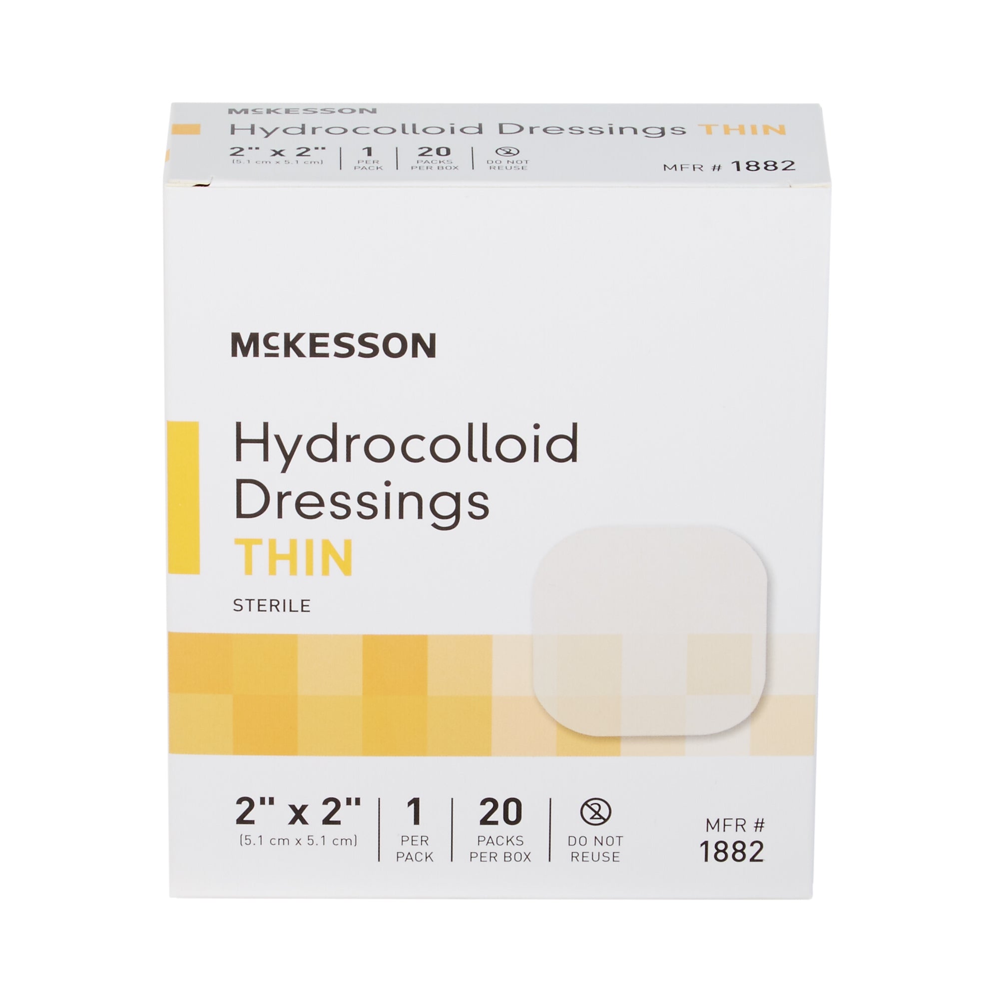 Thin Hydrocolloid Dressing McKesson 2 X 2 Inch Square, Packaging Type- Box