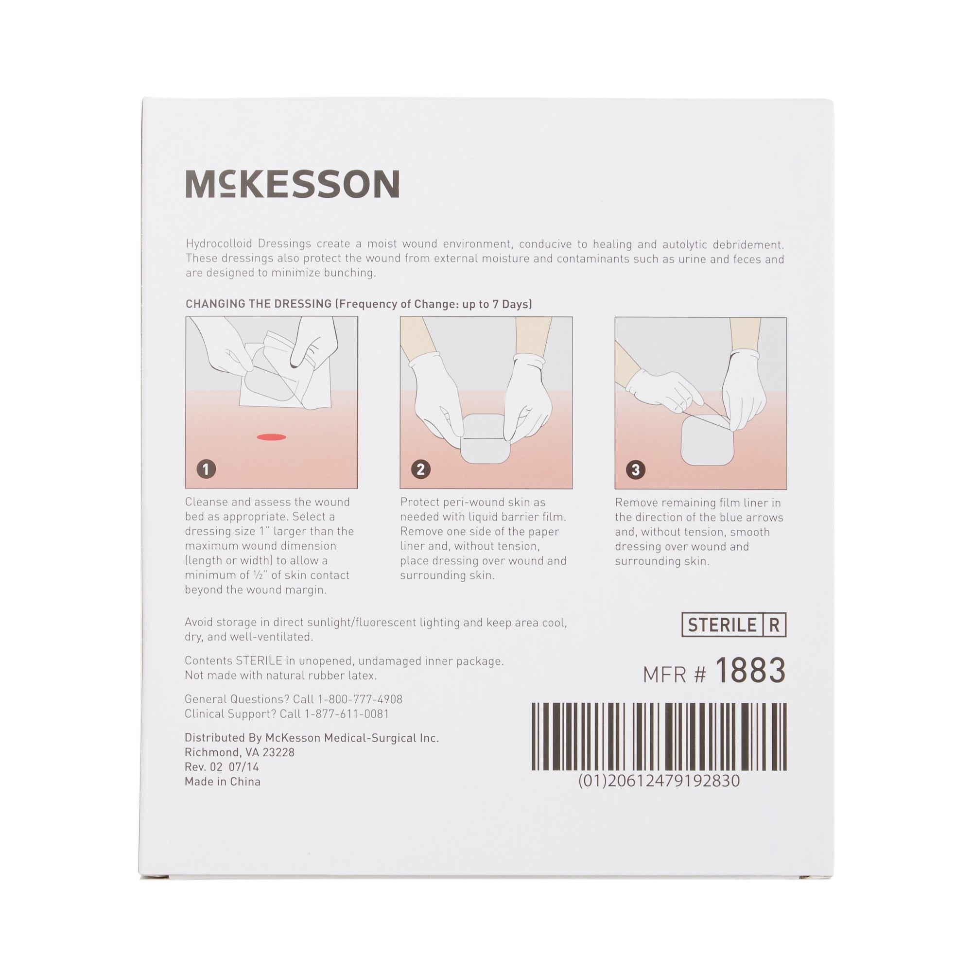 Thin Hydrocolloid Dressing McKesson Film Backing 4 X 4 Inch Square Hydrocolloid