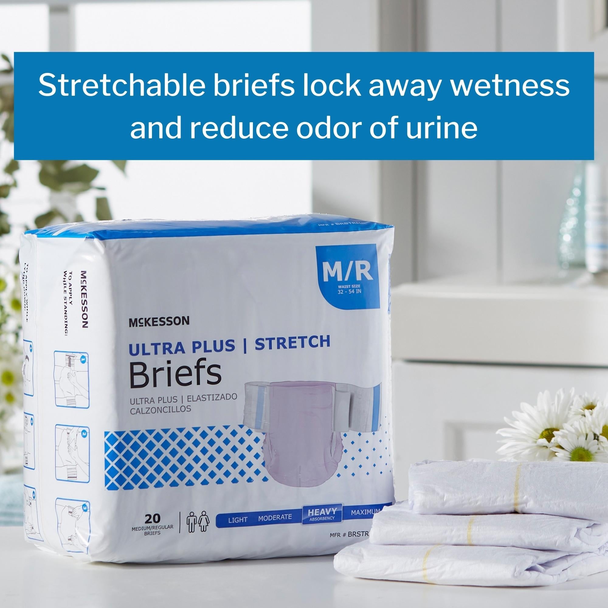 Unisex Adult Incontinence Brief McKesson Ultra Plus Stretch Medium Disposable Heavy Absorbency, Packaging Type- Case