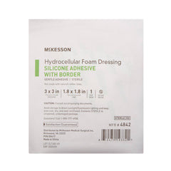 Foam Dressing McKesson 3 X 3 Inch With Border Film Backing Silicone Gel Adhesive Square Sterile,Packaging Type- Box