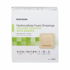 Foam Dressing McKesson 3 X 3 Inch With Border Film Backing Silicone Gel Adhesive Square Sterile,Packaging Type- Box