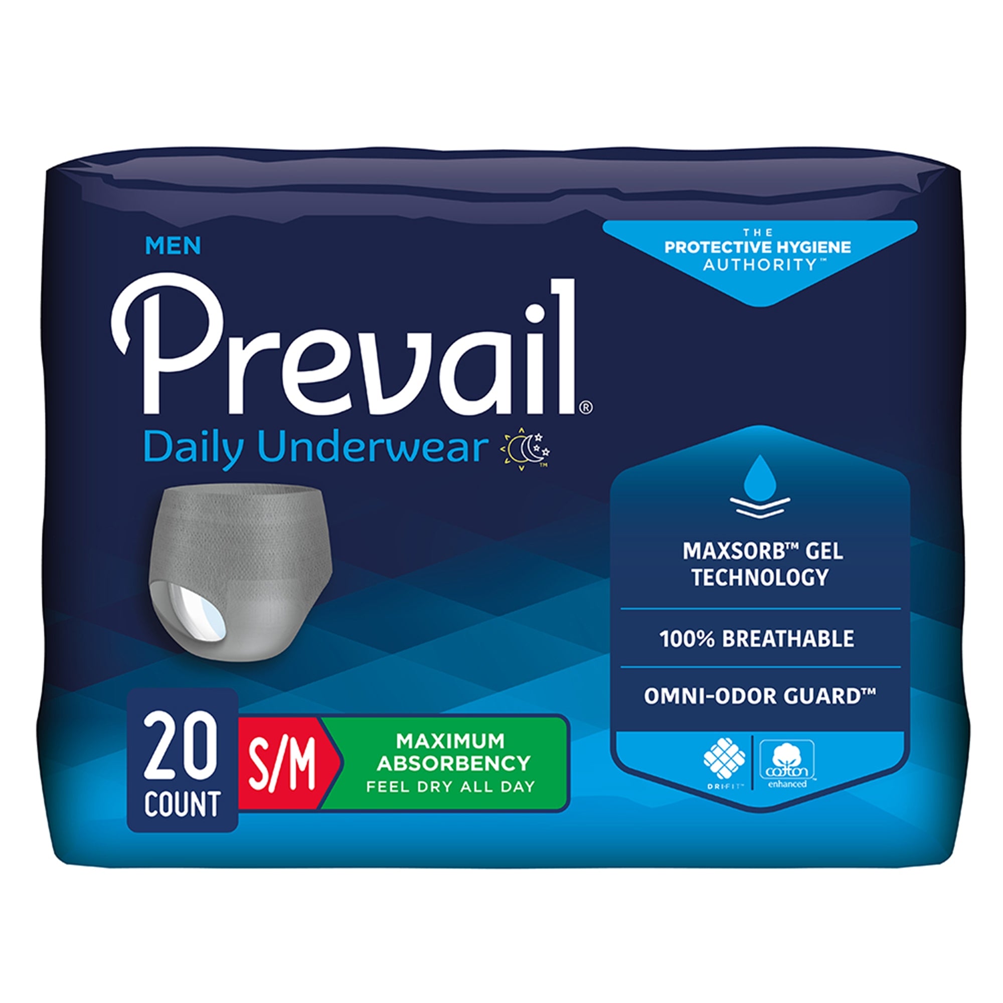 Male Adult Absorbent Underwear Prevail Daily Underwear Pull On with Tear Away Seams Small / Medium Disposable Heavy Absorbency, Packaging Type- Case