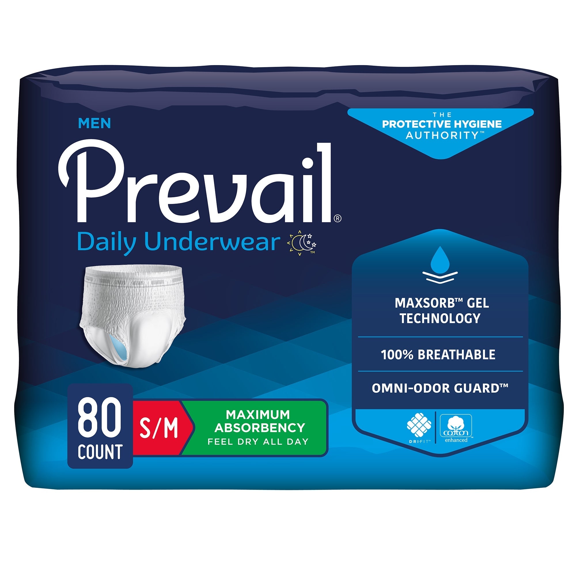 male adult absorbent underwear prevail daily underwear pull on with tear away seams small medium disposable heavy absorbency packaging type case