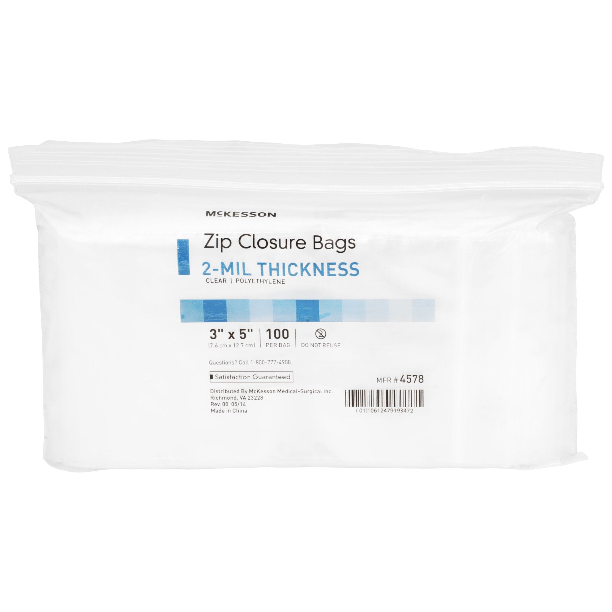 Reclosable Bag McKesson 3 X 5 Inch Polyethylene Clear Zipper Closure, Packaging Type- Case