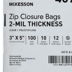 Reclosable Bag McKesson 3 X 5 Inch Polyethylene Clear Zipper Closure, Packaging Type- Case