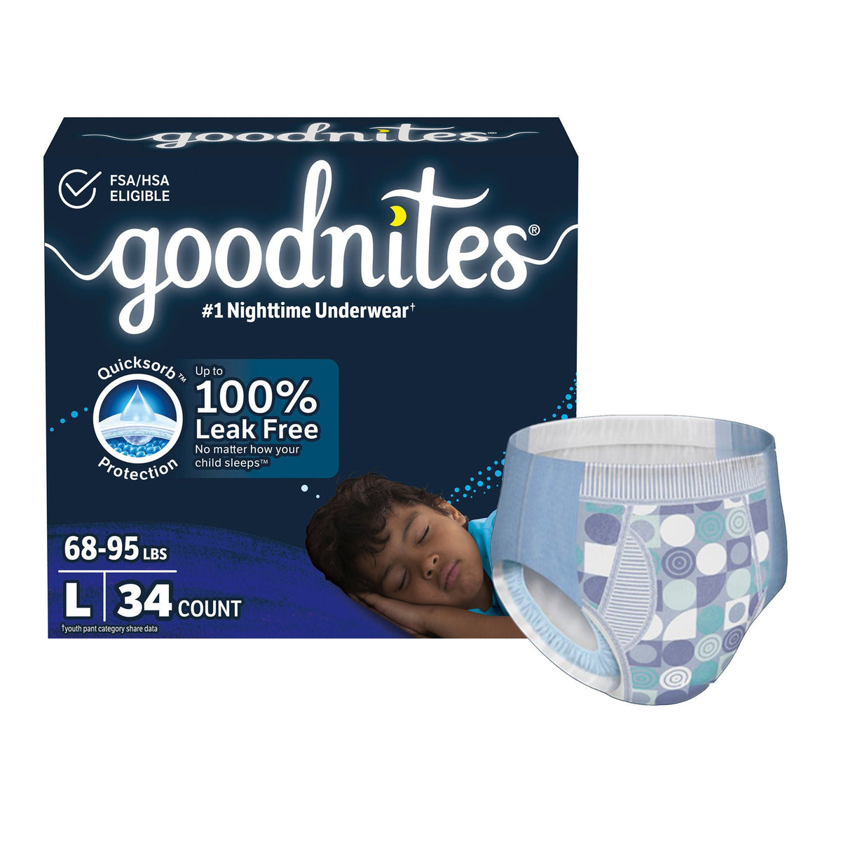 Male Youth Absorbent Underwear GoodNites Pull On with Tear Away Seams Large Disposable Heavy Absorbency | 34/Case Large · Case of 34