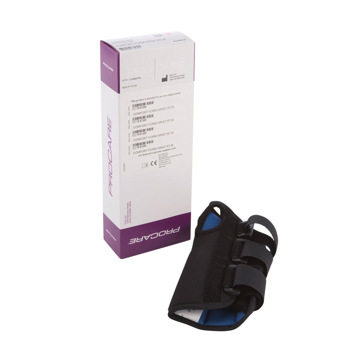ProCare ComfortFORM wrist brace, Right Hand Medium, shown with box
