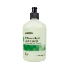 McKesson Antimicrobial Lotion Hand Soap – 0.95% PCMX Green Herbal, 18 oz Pump Bottle (Case of 12), Latex-Free, BAA/TAA Compliant