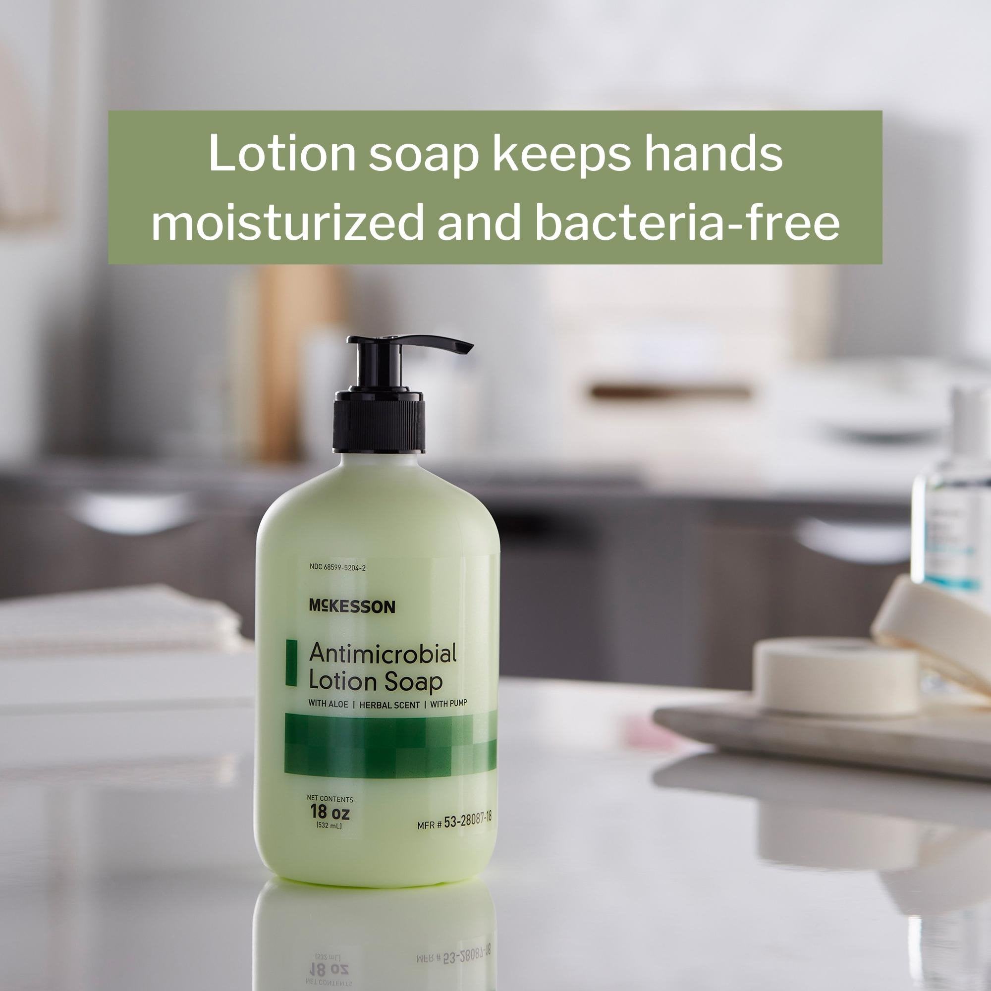 Antimicrobial Soap McKesson Lotion 18 oz. Pump Bottle Herbal Scent, Packaging Type- Case