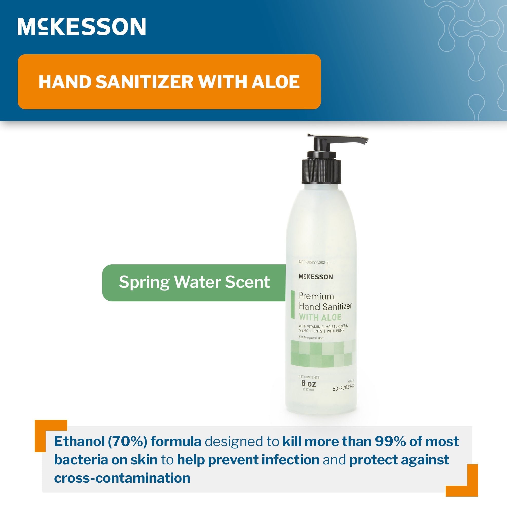 Hand Sanitizer with Aloe McKesson Premium 8 oz. Ethyl Alcohol Gel Pump Bottle, Packaging Type- Case