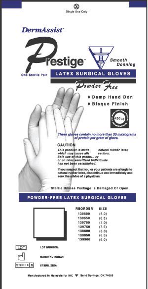 Surgical Glove DermAssist Prestige DHD Size 6 Sterile Latex Standard Cuff Length Smooth Ivory Not Chemo Approved
