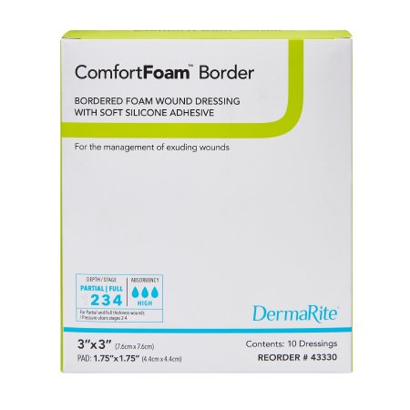 Foam Dressing ComfortFoam Border 3 X 3 Inch With Border Waterproof Backing Silicone Adhesive Square Sterile,Packaging Type- Box