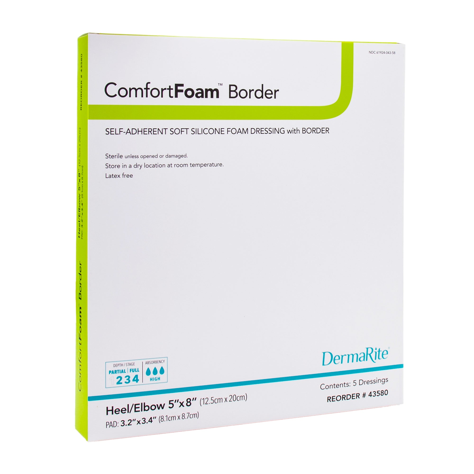 Foam Dressing ComfortFoam Border 5 X 8 Inch With Border Waterproof Backing Silicone Adhesive Elbow / Heel Sterile,Packaging Type- Box