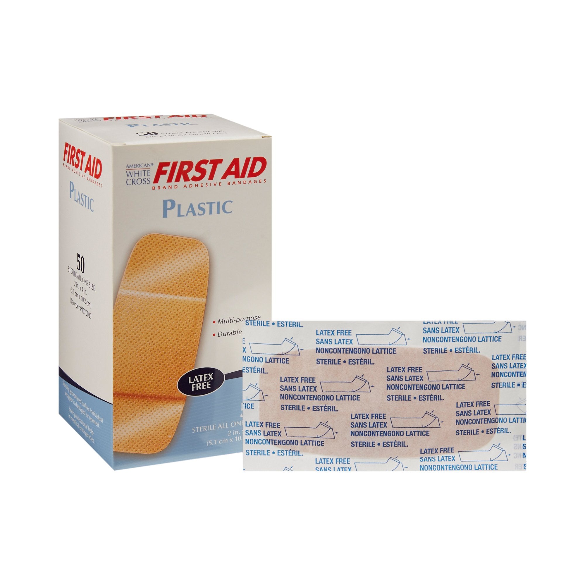 Adhesive Strip American White Cross 2 X 4 Inch Plastic Rectangle Tan Sterile