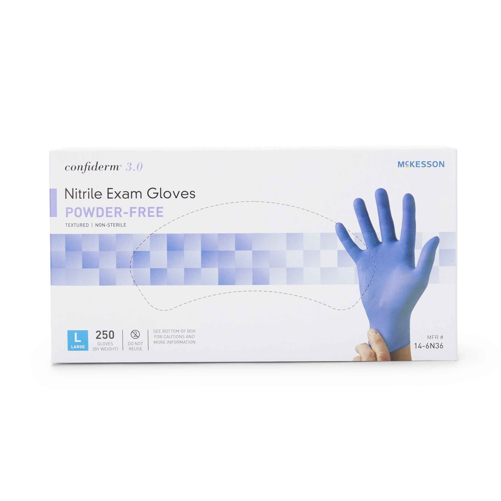Exam Glove McKesson Confiderm 3.0 Large NonSterile Nitrile Standard Cuff Length Textured Fingertips Blue Not Rated | 10Box/Case