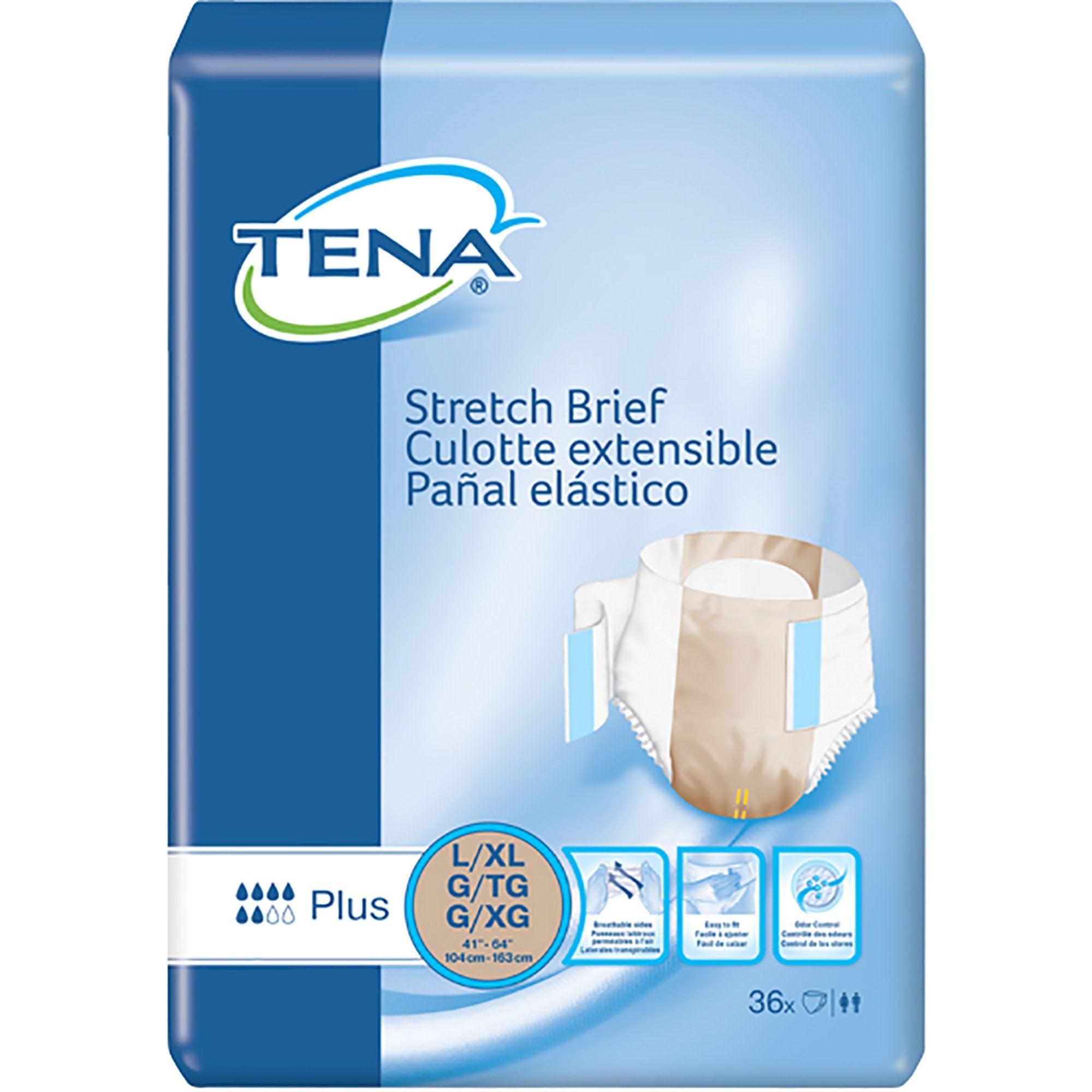 Unisex Adult Incontinence Brief TENA Stretch Plus Large / X-Large Disposable Moderate Absorbency, Packaging Type- Case