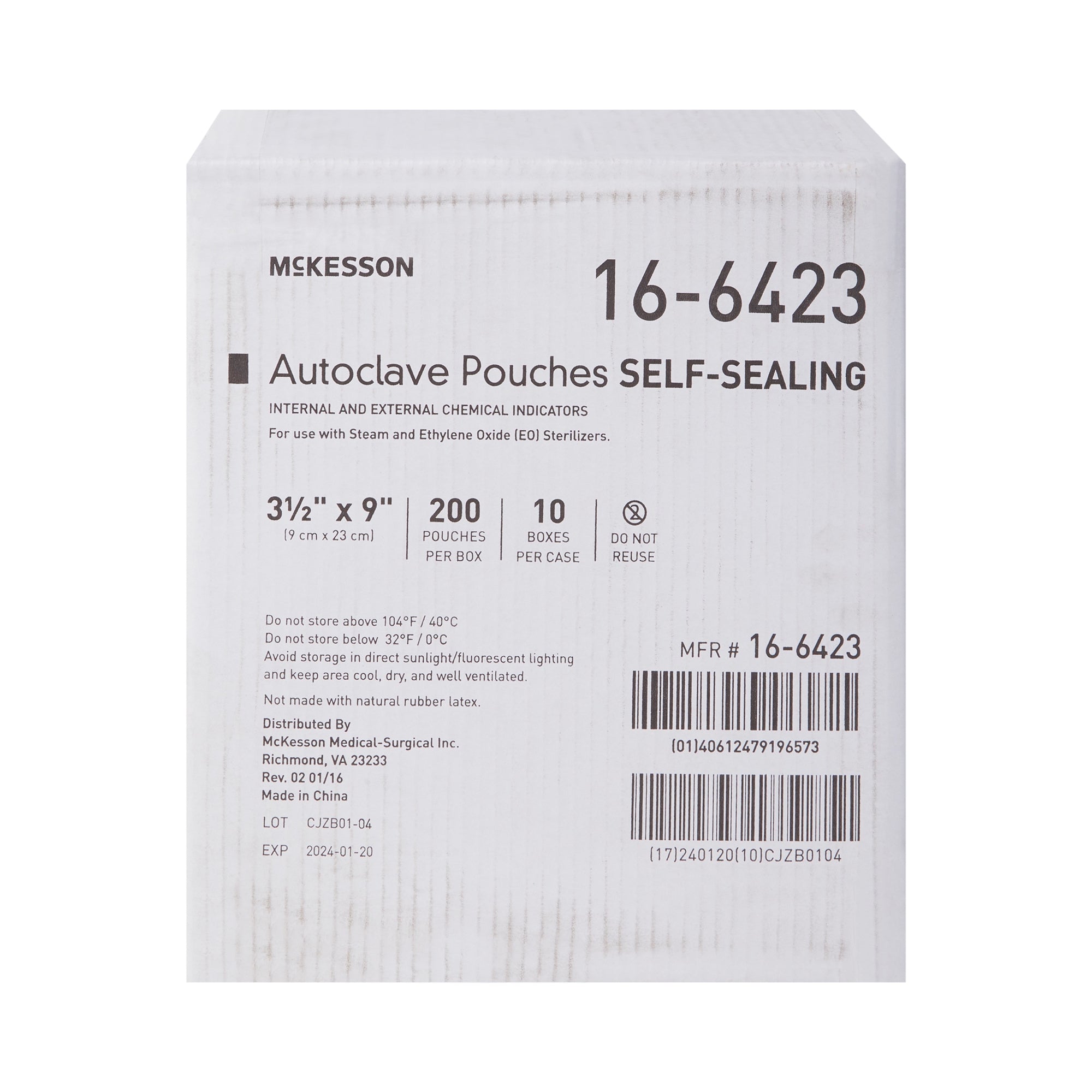 Sterilization Pouch McKesson Ethylene Oxide (EO) Gas / Steam 3-1/2 X 9 Inch Transparent Blue / White Self Seal Paper / Film, Packaging Type- Case