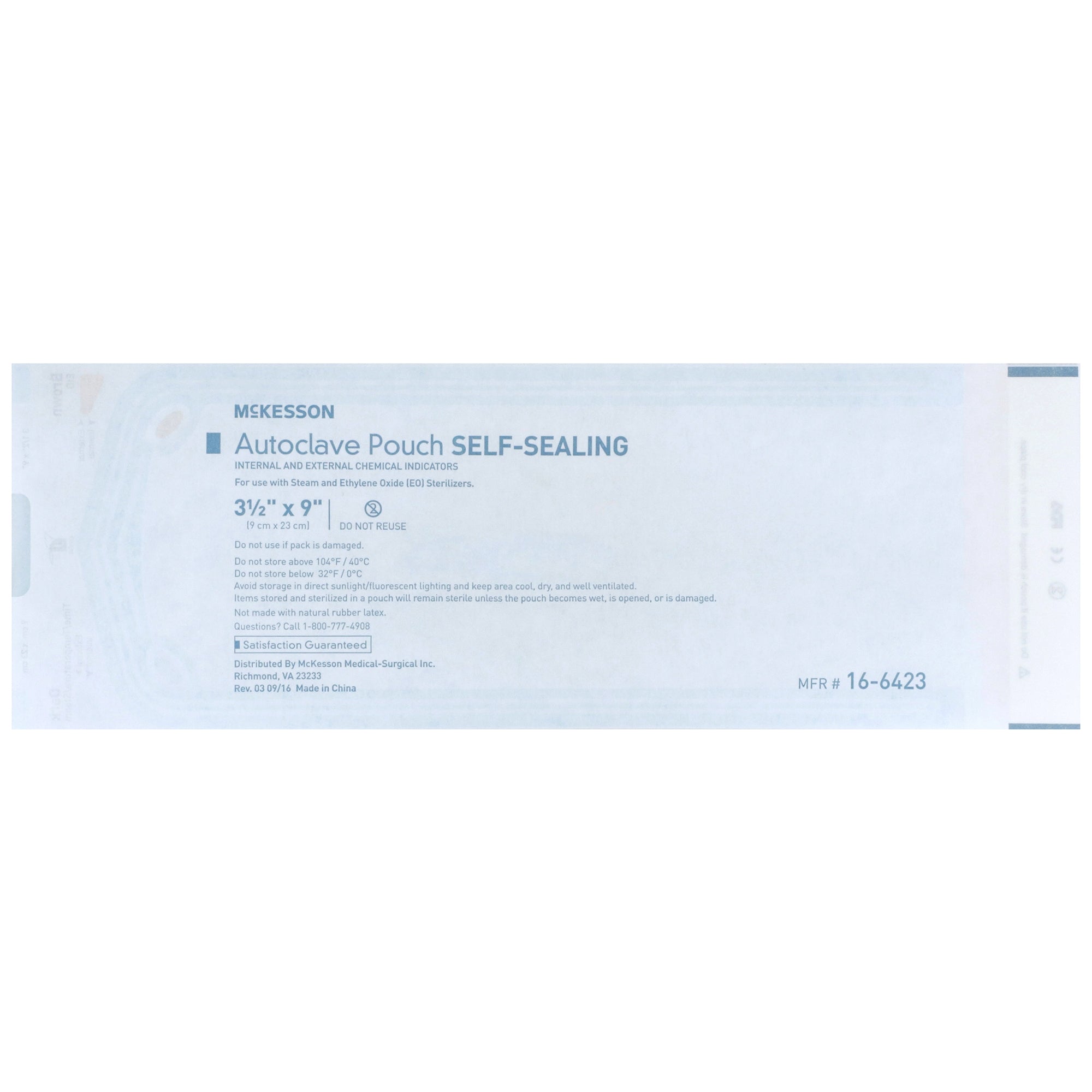 Sterilization Pouch McKesson Ethylene Oxide (EO) Gas / Steam 3-1/2 X 9 Inch Transparent Blue / White Self Seal Paper / Film, Packaging Type- Case