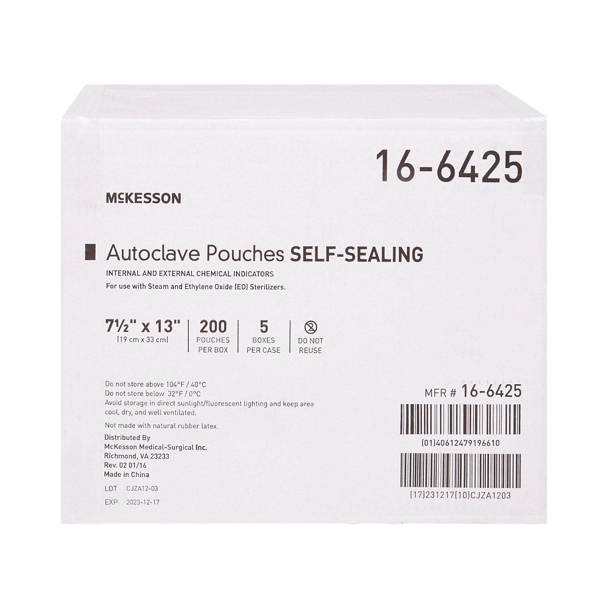 Sterilization Pouch McKesson Ethylene Oxide (EO) Gas / Steam 7-1/2 X 13 Inch Transparent Blue / White Self Seal Paper / Film, Packaging Type- Case