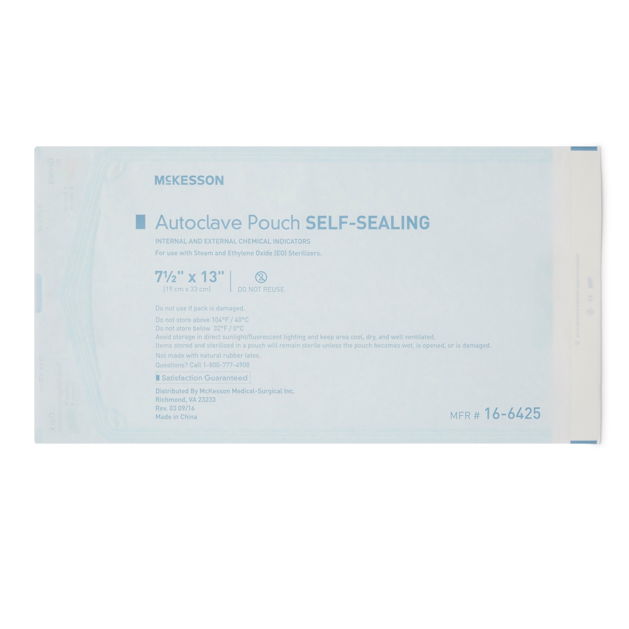 Sterilization Pouch McKesson Ethylene Oxide (EO) Gas / Steam 7-1/2 X 13 Inch Transparent Blue / White Self Seal Paper / Film, Packaging Type- Case