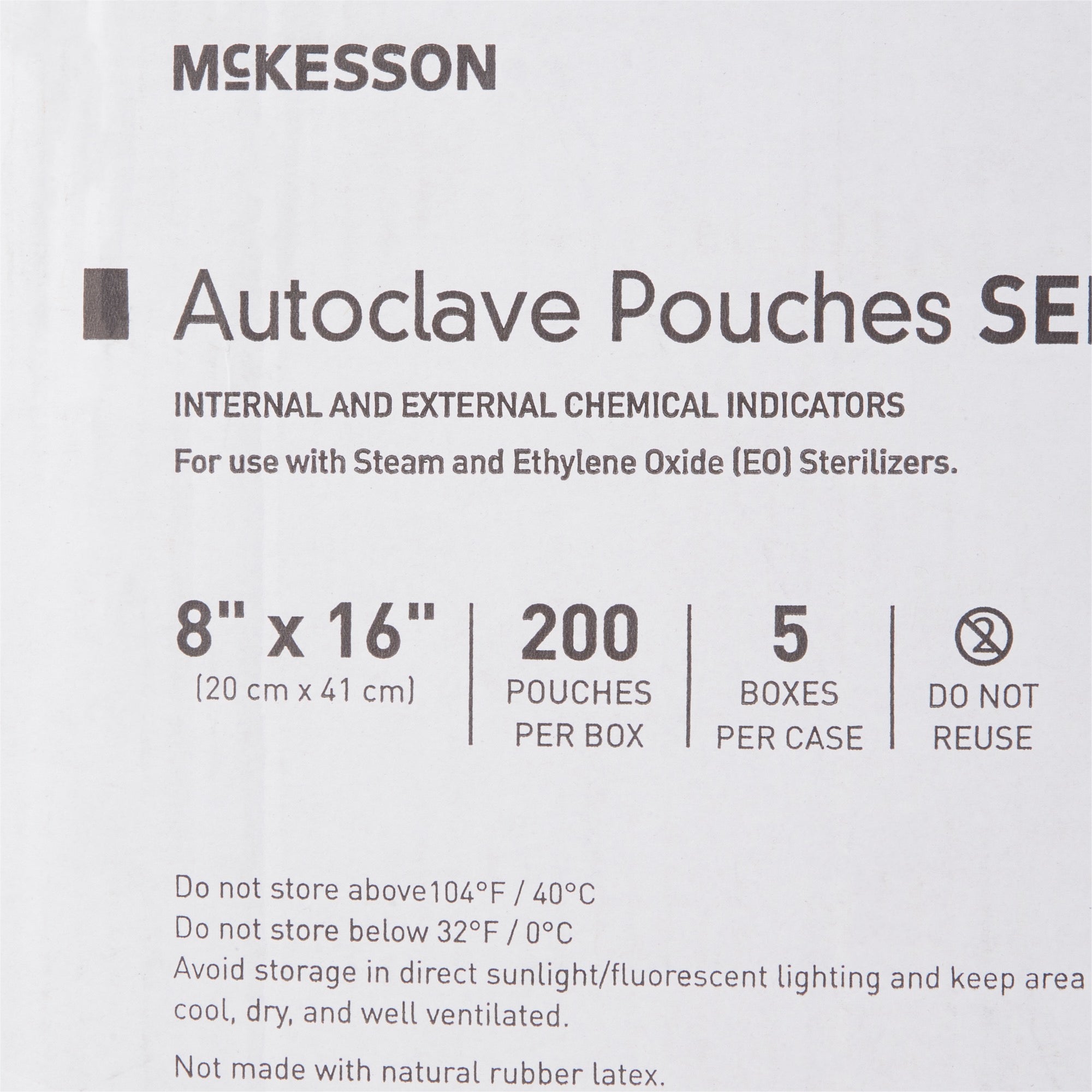 Sterilization Pouch McKesson Ethylene Oxide (EO) Gas / Steam 8 X 16 Inch Transparent Blue / White Self Seal Paper / Film