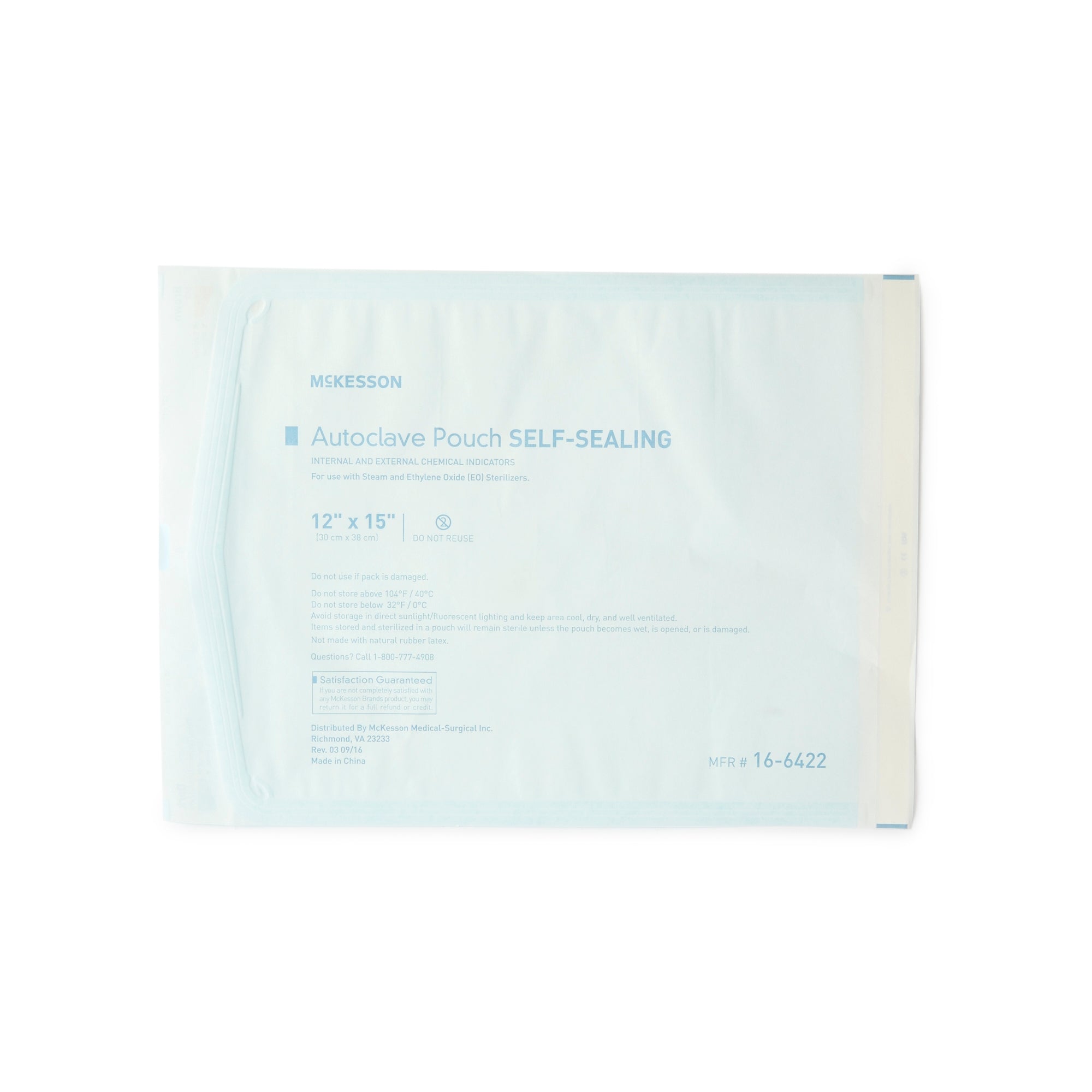 Sterilization Pouch McKesson Ethylene Oxide (EO) Gas / Steam 12 X 15 Inch Transparent Blue / White Self Seal Paper / Film, Packaging Type- Case
