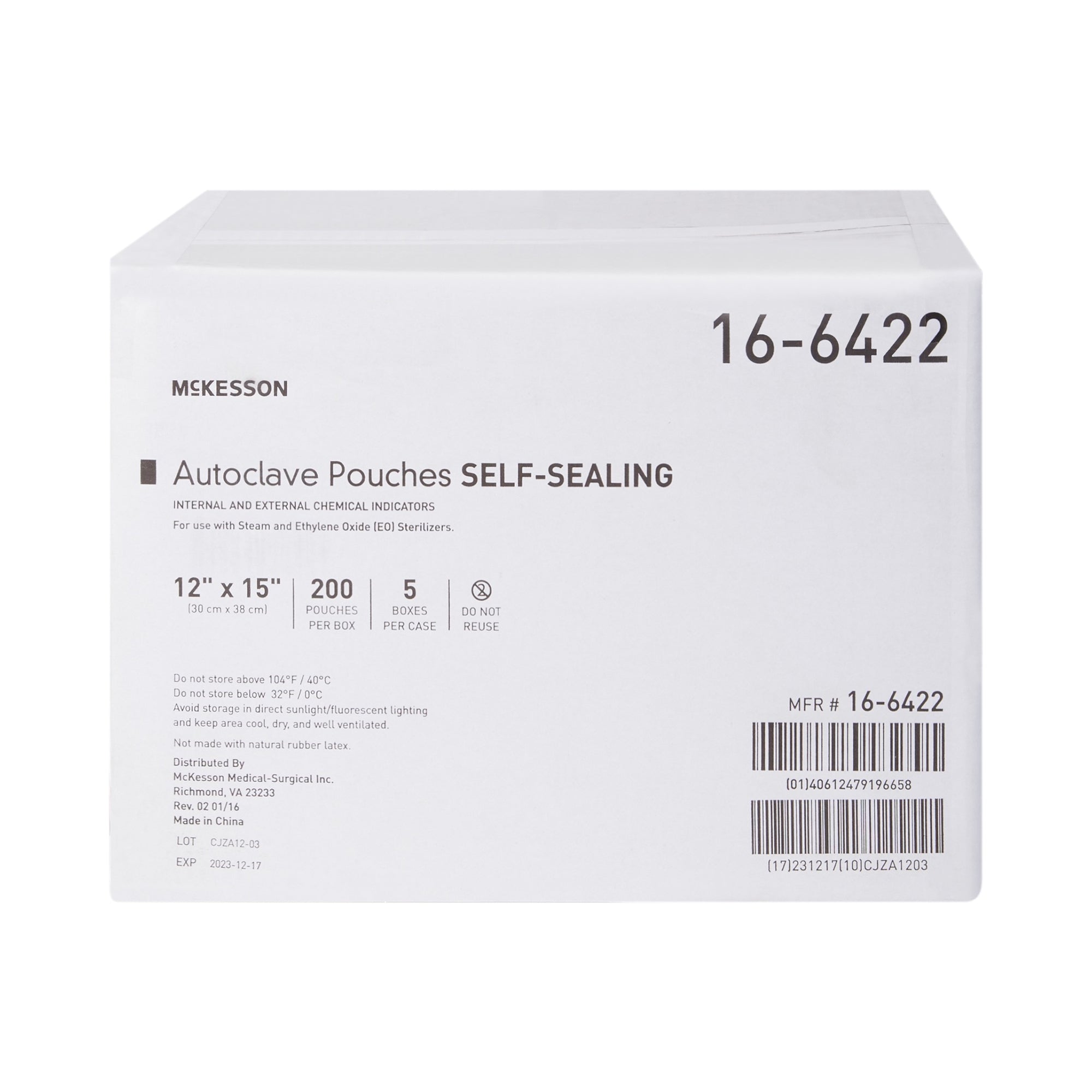 Sterilization Pouch McKesson Ethylene Oxide (EO) Gas / Steam 12 X 15 Inch Transparent Blue / White Self Seal Paper / Film, Packaging Type- Case